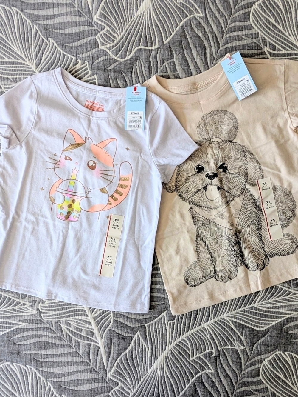 Cat & Jack White Cat Tee & Beige Puppy Graphic Tee
